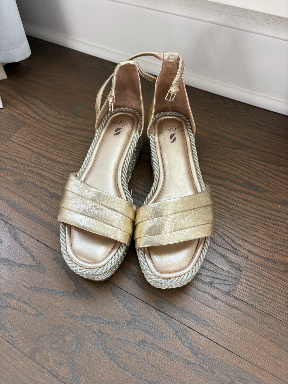Franco Sarto Gold Espadrille Wedge Sandals